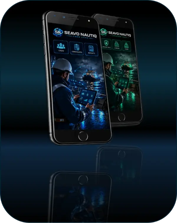 CrewCore on two phones, in its blue and green themes