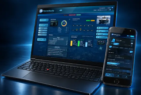 Seavo Nautiq open on a laptop and a phone
